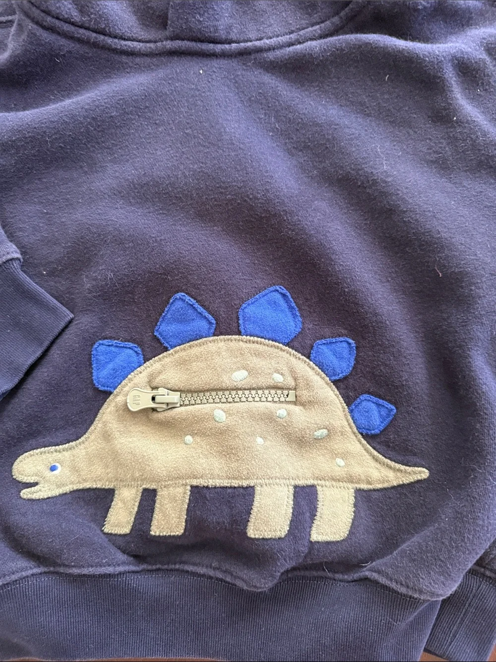GAP Navy Hoodie with Tan & Blue Dino Applique